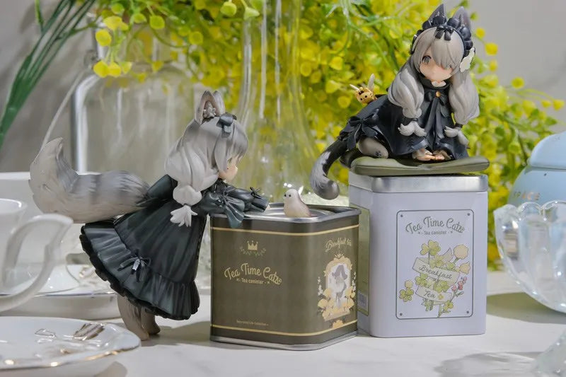 12cm Tea Party Cat Anime Figure Q Version Kawaii Tea Time Cats Tea Pot Cat Action Figure Collection Model Japanese Dolls Hobbies