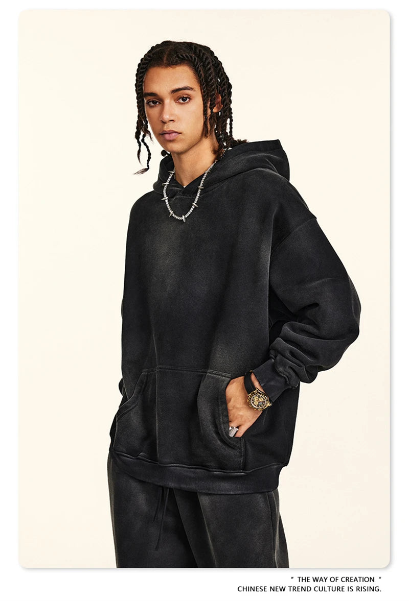 ZODF Autumn Winter Monkey Washed Fleece Hoodies For Men Unisex Basic 360gsm Warm Knitted Hooded Pullovers Coats HY0903