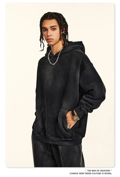 ZODF Autumn Winter Monkey Washed Fleece Hoodies For Men Unisex Basic 360gsm Warm Knitted Hooded Pullovers Coats HY0903