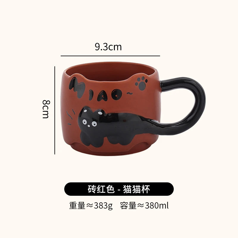 Cat Stacking Mug Creative Cute Cartoon Cat Ceramic Coffee Cup Fun Cat Tail Integrated Handle Cup Couple Water Cup Birthday Gift