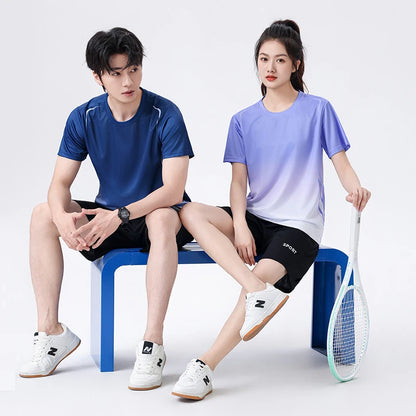 Chrlck Unisex Gradient Quick-Dry Ice Silk Fitness T-Shirt and Shorts Set for Running Gym Training