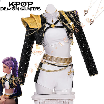 KPop Demon Hunters Rumi Cosplay Costume Black Gold Stage Costume Uniform Huntrix Performance Outfit Halloween Party Women Girls