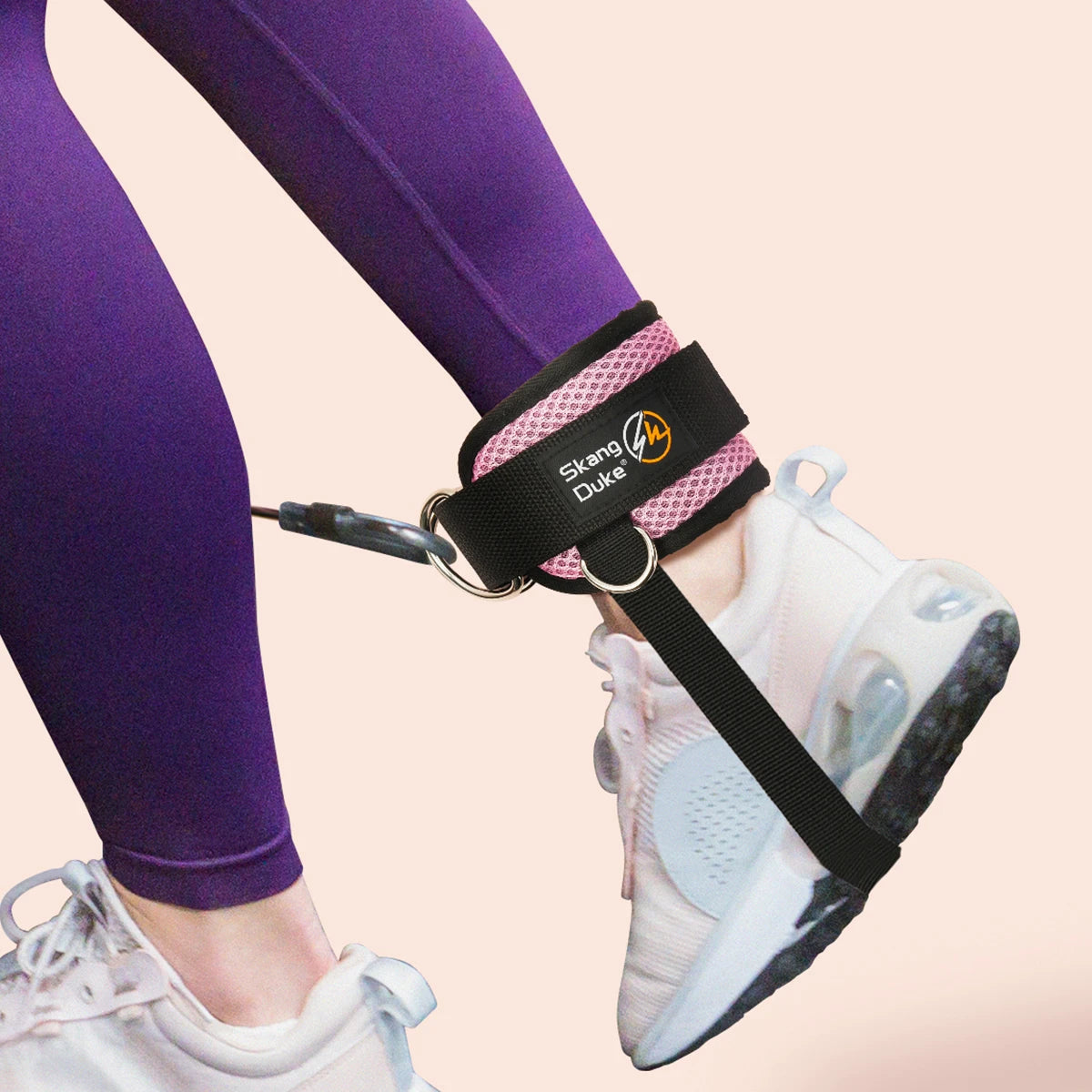 1pc Padded Neoprene Ankle Strap with Double D-Ring for Cable Machines Gym Workouts Leg Extensions - Black 1PC