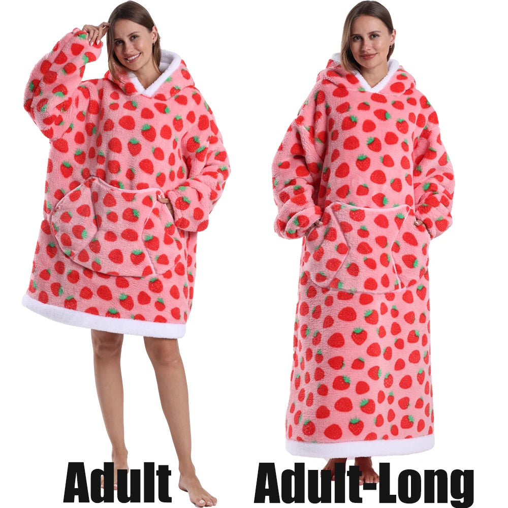 Winter Hoodies Women Men Clothes Blue Leopard Sweatshirt Korean Style Pullover Fleece Giant Oversized Blanket with Long Sleeves