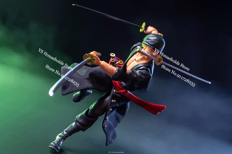 1/12 Anime One Piece Roronoa Zoro Man Soldier Mini Hemline Long Black Green Windbreaker Coat Toys Accessory For 6" Shf Figure