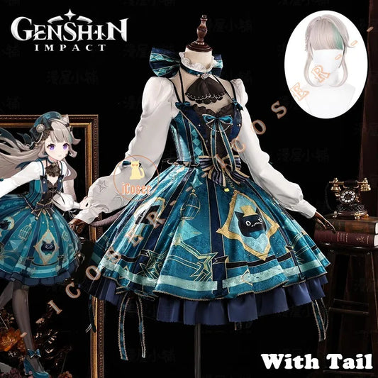 Genshin Impact Lynette Cosplay Costume Wig Uniform Dress Hat Tail Magician Skirt Lyney Fontaine Halloween Party for Women Props
