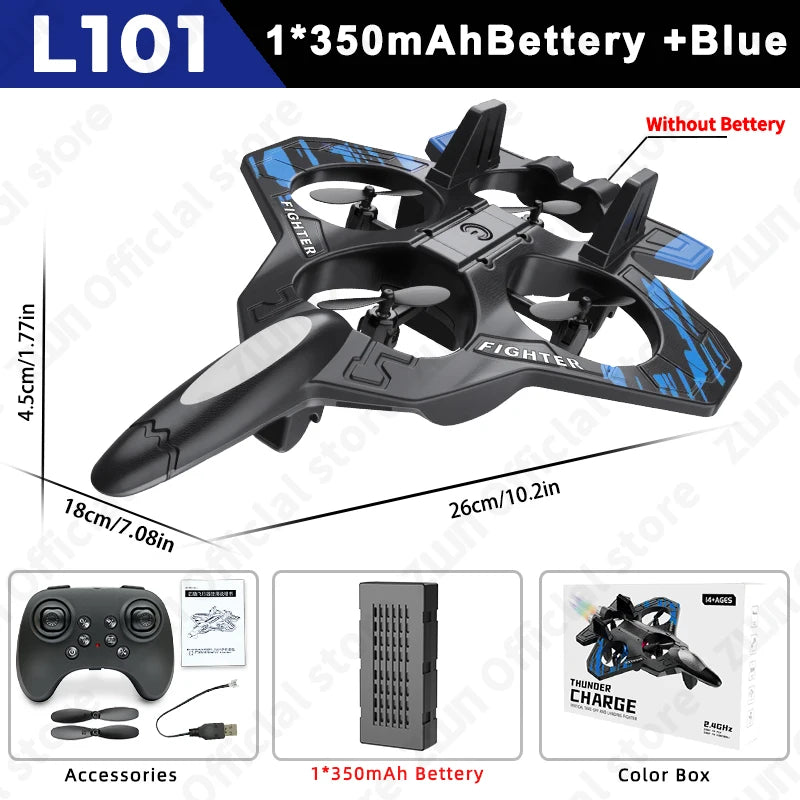 L101 RC Foam Airplane Glider Flying 2.4G With LED Lights EPP Stunt Remote Control Foam Fighter Plane Toys For Kid Gift