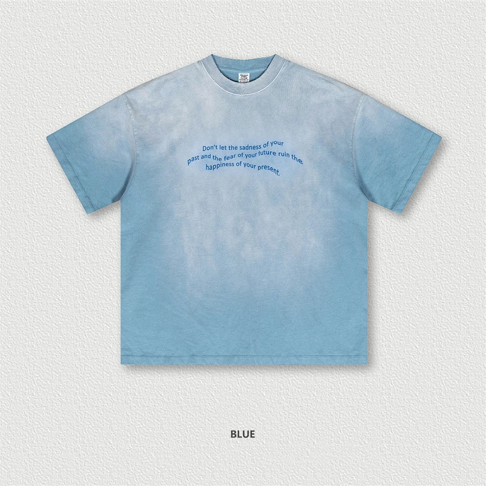 ZODF Summer High Street Printing T-Shirts For Men Unisex Retro Washed 250gsm Ripped Cotton T Shirt Brand Tops HY0858