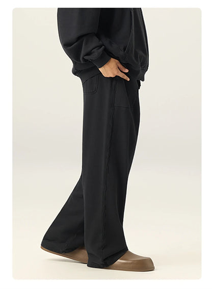 ZODF Retro High Street 420gsm Cotton Straight Pants For Man Unisex Loose Fit Distressed Sport Trousers Sweatpants HY0051