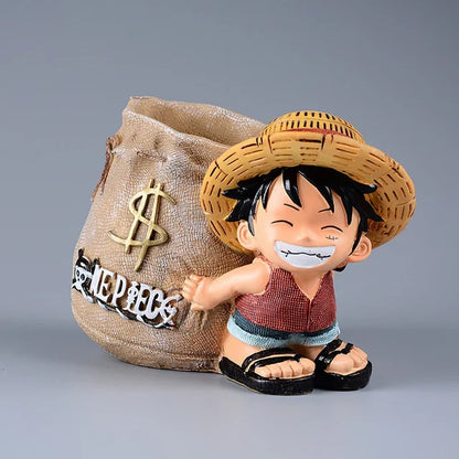 Anime One Piece Luffy Resin Office Pen Holders Collectible Monkey D Luffy 10cm Desk Pencil Pot Holder Action Figure Office Use