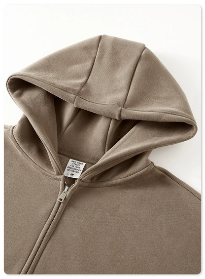 ZODF New Winter Men Zipper Fleece Hoodies Unisex Loose Heavy Weight Thick Warm Basic 420gsm Hooded Coats Hoodie HY0747