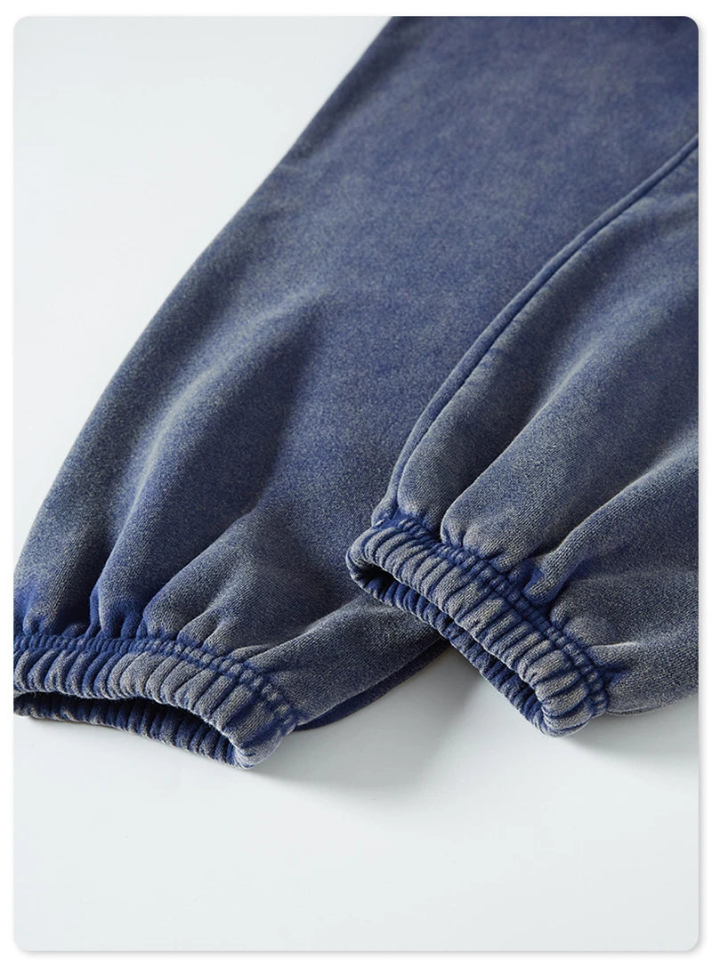 ZODF Winter Men Washed Thick Fleece 400gsm Loose Fit Joggers Sweatpants Streetwear HY0668