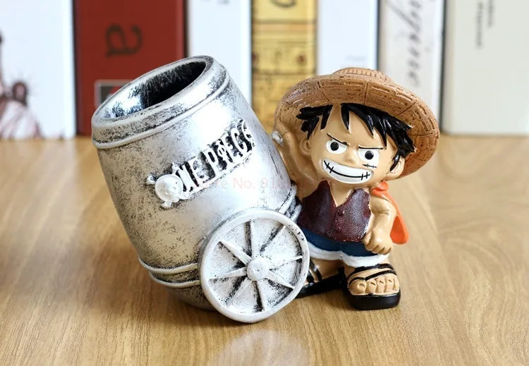 Anime One Piece Luffy Resin Office Pen Holders Collectible Monkey D Luffy 10cm Desk Pencil Pot Holder Action Figure Office Use