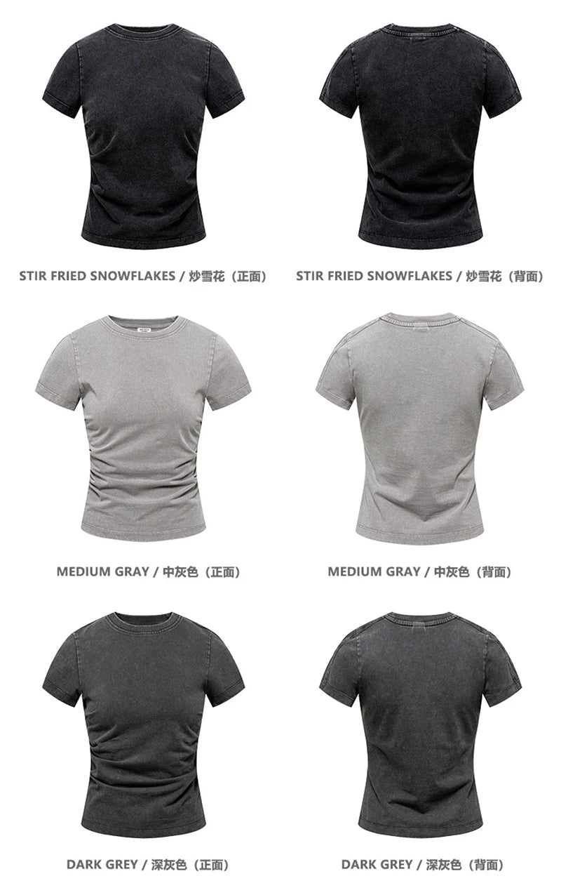 ZODF Retro 2025 Summer Women 285gsm T-Shirts Hotsweet Girls Sexy Slim Fit Washed Distressed T Shirt Brand Tees HY1013