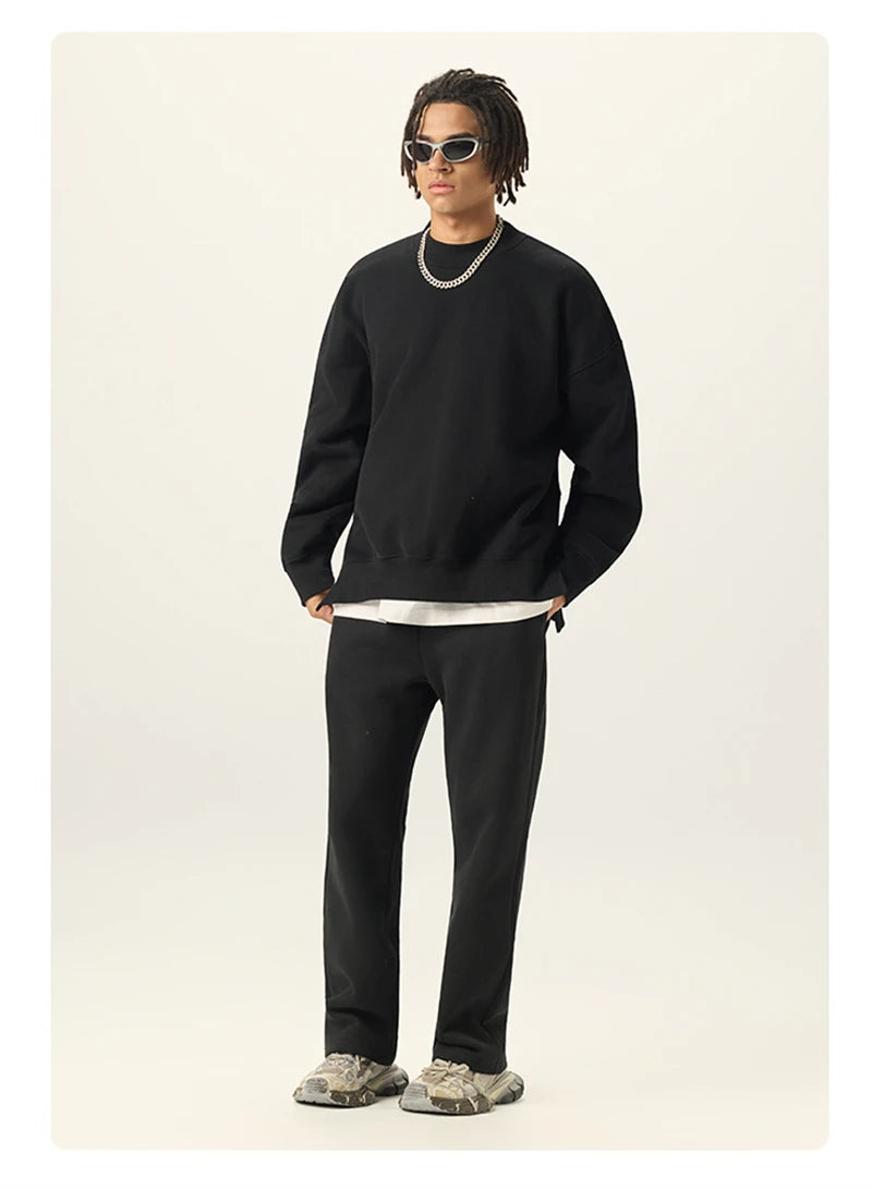 ZODF Fashion Men Winter Side Split Fleece Sweatshirt Winter Unisex Oversized 350gsm O Neck Warm Pullovers Brand Clothing HY0058