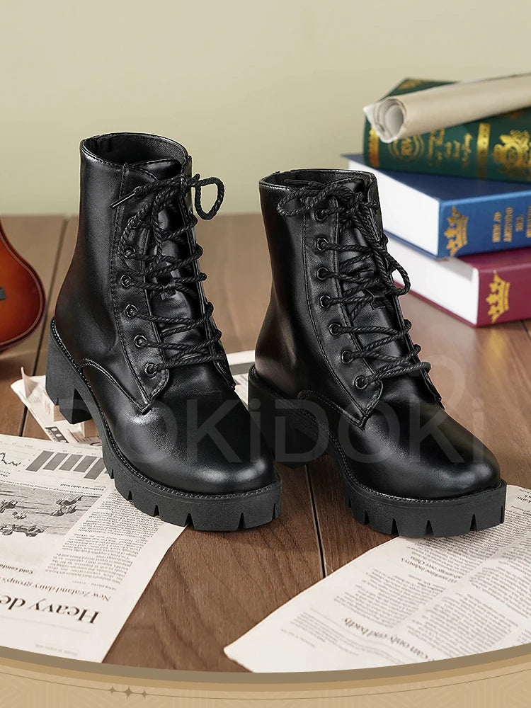 Women Men Cosplay Shoes Daily Boots DokiDoki Black 5cm Flat Bottom Shoes Cosplay Props