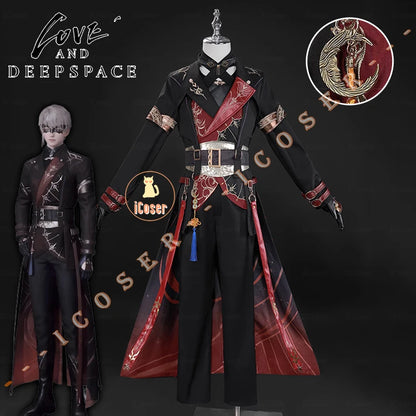 iCoser Love and Deepspace Xavier Cosplay Costume Black Hunter Uniform Shimmering Moonlight Halloween Party Women Men Carnival