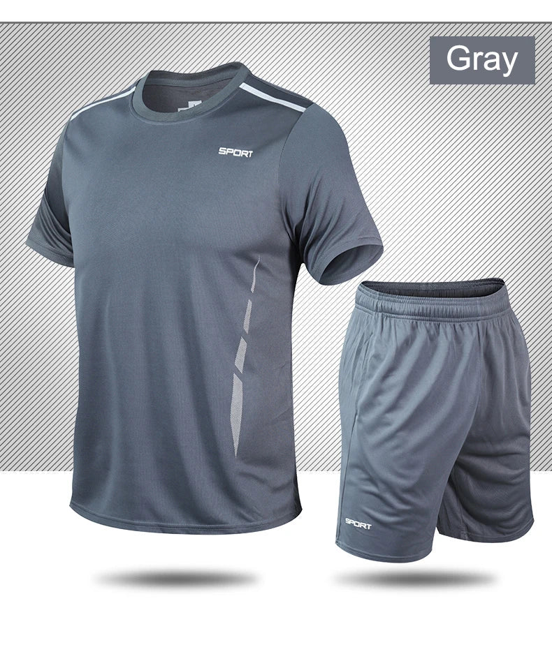 Chrlck Men’s Quick Drying Breathable Running and Outdoor Sports Set – T-Shirt Shorts with Soft Elasticity for Hiking