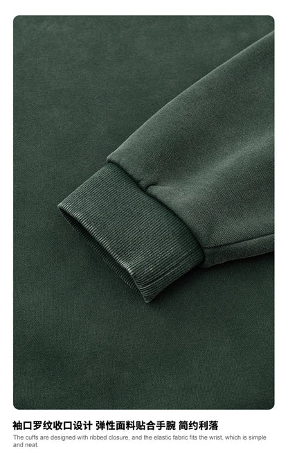 ZODF Trendy 2025 Winter Man 360gsm Washed Fleece Hoodies Unisex Patchwork Loose Fake 2 Pieces Knitted O Neck Sweatshirts HY1089