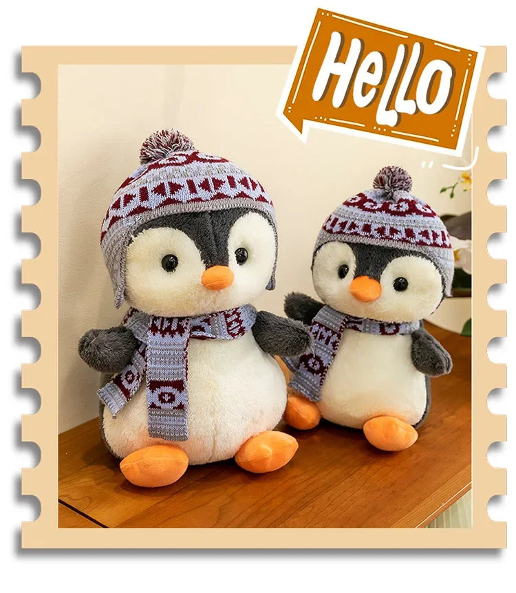 20-35cm Cute Penguin Wear Hat & Scarf Plush Toys Stuffed Animal Penguin Backpack Bags for Kids School Birthday Gift Xmas Decor
