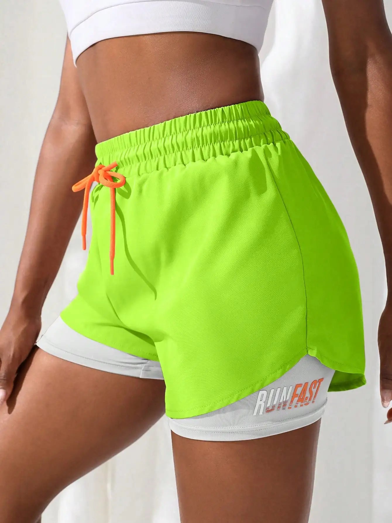 Women’s High Rise Elastic Proximity Control Yoga and Running Shorts Fake Two-Piece Pants - Lemon yellow / L