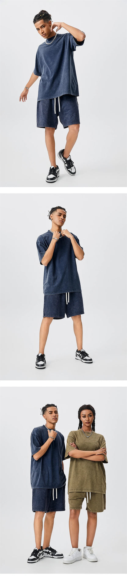 ZODF Men's Summer Batik Washed 250gsm T Shirts Retro Vintage Unisex Basic Loose Solid Cotton T-Shirt Brand Tops 2024 New HY0753