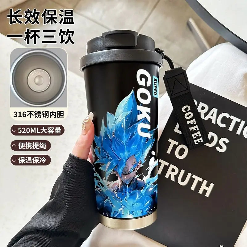 520ml Dragon Ball Thermos Cup Vegeta Water Bottle Son Goku Coffee Mug Large Capacity Drinking Bottle Kids Student Water Cup Gift