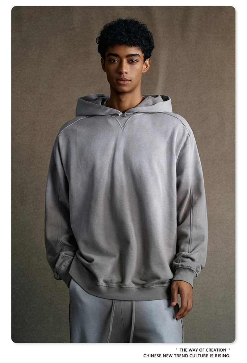 ZODF Retro Winter 370gsm Monkey Washed Hoodies For Man Unisex Oversized Off Shoulder 100% Cotton Hooded Coats Pullovers HY1136