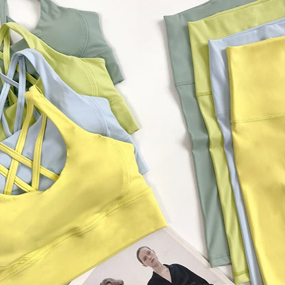 2 Pieces Yoga Shorts Gym Sports Sets Women Fitness Suits Cross Back Bra Top High Waist Shorts Running Workout Clothes Tracksuit