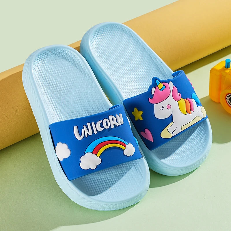 2025 New Kids Slippers Girls Slippers Indoor Pink Blue Unicorn Cartoon Toddler Girl Slippers 2 to 3 4 5 6 7 8 Years Casual Shoes