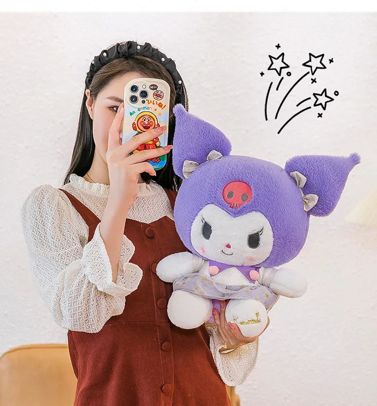 New White Gold Series Kuromi Plush Toy My Melody Sleeping Pillow Cute Stuffed Animal for Kids Birthday Christmas Gift for Girls