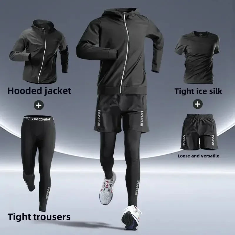 Men’s Fitness Running Set Tight-Fit Quick-Dry Sportswear for Autumn Night Runs Training and Cycling Gear - Red / 2XL