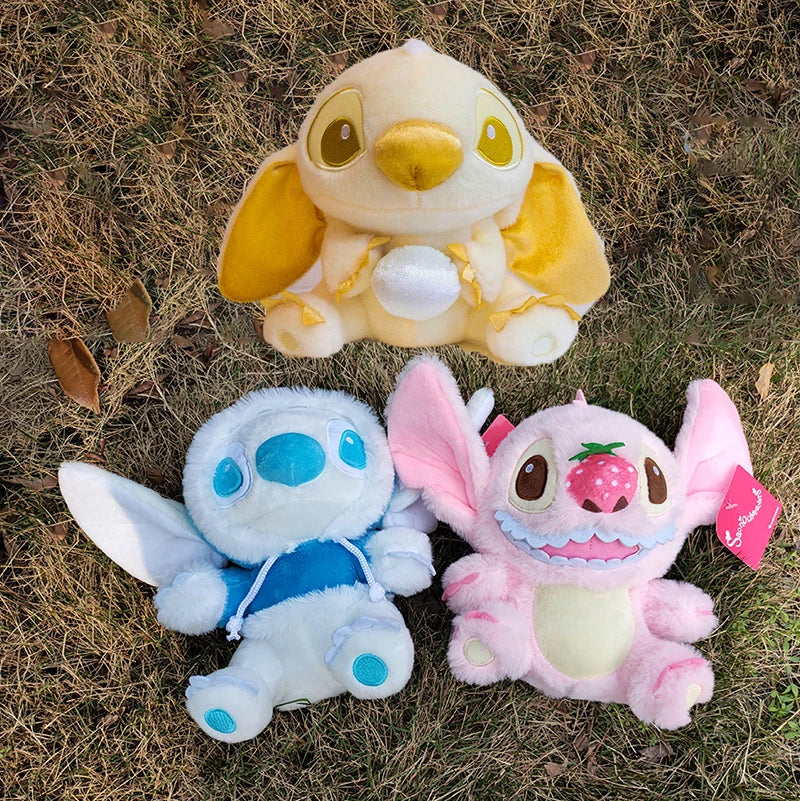 Disney 20cm Lilo and Stitch Plush Toys Kawaii Strawberry Winter Pearls Cosplay Anime Plushie Stich Dolls Soft Stuffed Gift Child