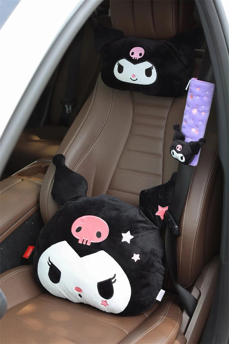 Kuromi My Melody Pillow Stuffed Anime Kuromi Car Headrest Safety Seat Belt Cover Cushion Cartoon Car Decoration Girl Gifts