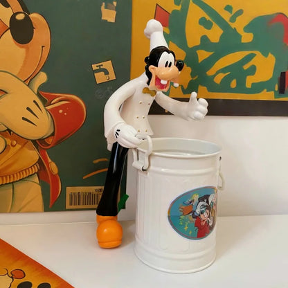 Disney Anime Figures Mickey Goofy Statue Pen Container Makeup Brush Holder Storage Bin Cute Desktop Decor Student Ornaments Gift