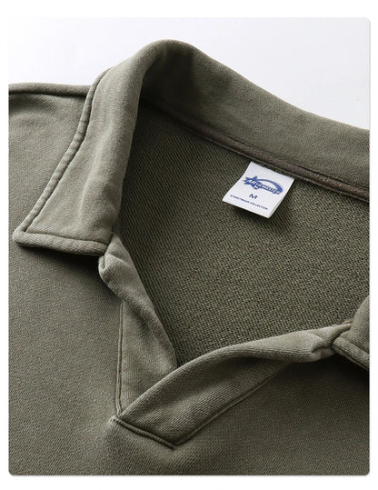 ZODF Retro Heavy Weight 400gsm Washed Cotton T-Shirts For Man Unisex Full Sleeve Turn Down Collar T Shirt Brand Tops HY1087