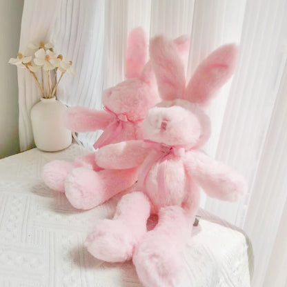 Hand Made Cute Stuffed Animal Pink Easter Bunny Plush Toy Soft Rabbit Plushie Dolls Gift For Girls Girlfriend