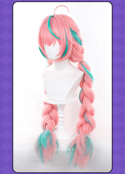 UWOWO Varesa Wig Game Genshin Impact Varesa Cosplay Wig With Ponytail Long Pink and Green Hair