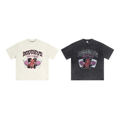 ZODF America Retro Summer 100% Cotton T-Shirts For Men Unisex Washed 310gsm Comfortable High Street Printing T Shirt Tops HY0862