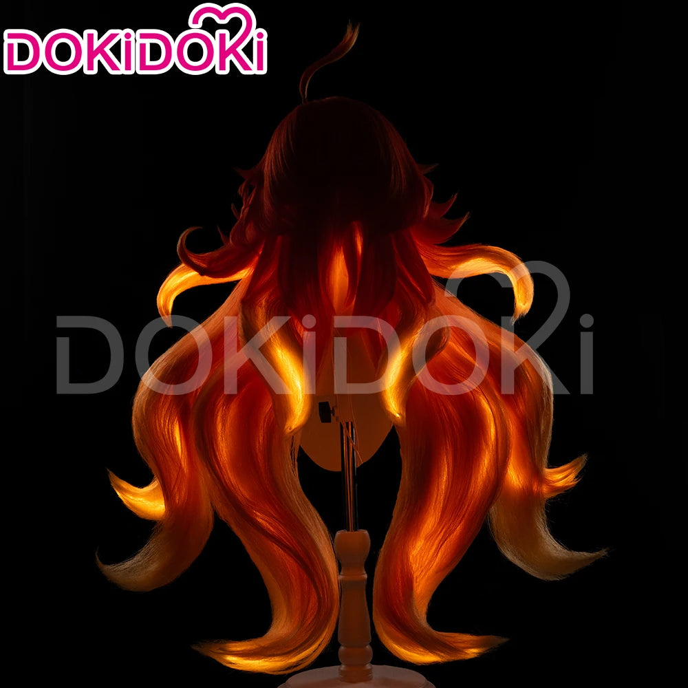 Mavuika Genshin Impact Dokidoki Pyro Archon Women Long 110cm Luminous Wig with Glasses and Ear Clips Natlan Cosplay