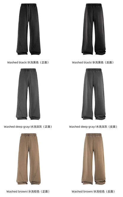 ZODF Retro Autumn Washed Loose Edge 430gsm Cotton Pants For Man Unisex Distressed Old Money Straight Patchwork Trousers HY1105