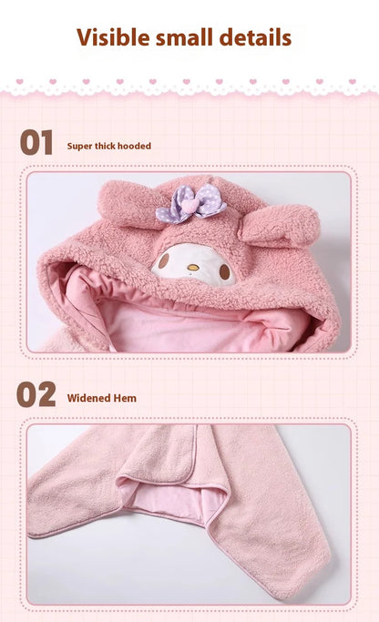 Cartoon Cute Cinnamoroll Kuromi My Melody Blanket Hooded Poncho Blanket Office Nap Blanket  Conditioning Blanket Surprise Gift