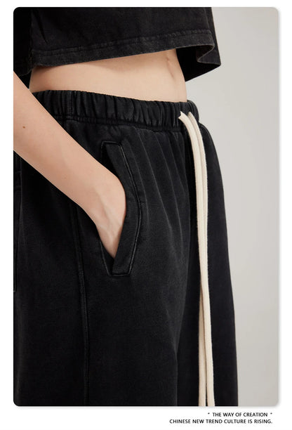 ZODF 2023 Spring Men 380gsm Washed Cotton Pants American Retro Unisex Loose Edge Oversized Straight Trousers Streetwears HY0537