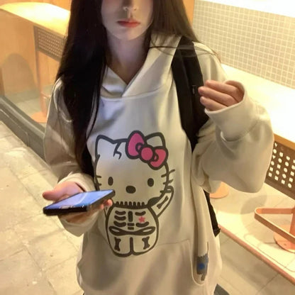 2025 New Sanrio Hello Kitty Jacket 2000s Zip Hoodie White Sweatshirt Young Women Fall Winter Kawaii Lolita Jacket Student Tops