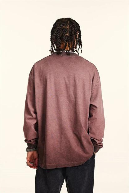 ZODF 2024 Autumn Men's Washed Cotton T-Shirt Unisex Oversized Distressed 250gsm Long Sleeve O Neck T Shirts Tees HY0921