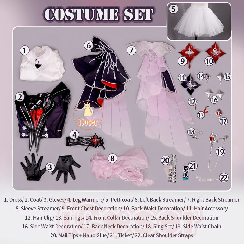 Honkai Star Rail Evernight March 7th Cosplay Costume Dress Earrings Headwear Mysterious Foreign Guest Halloween Party for Women