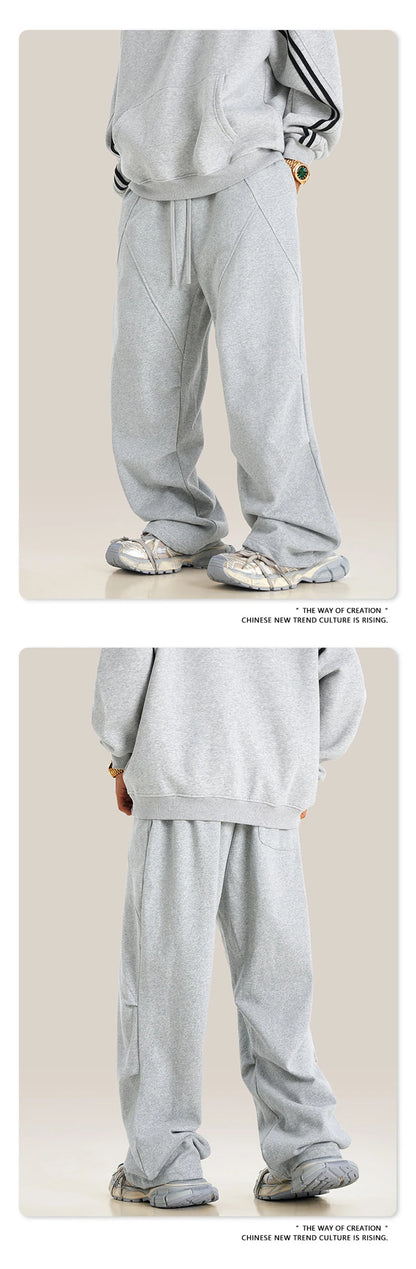 ZODF Retro 2024 Winter Patchwork Pants For Men Unisex Washed High Street 370gsm Oversized Double Knees Straight Trousers HY0878