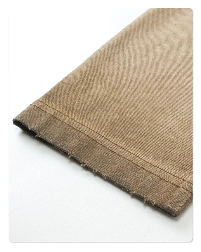 ZODF New 2024 Autumn Washed 100% Cotton T-Shirt For Men Unisex Loose Distressed 275gsm O Neck T Shirts Brand Tops HY0924