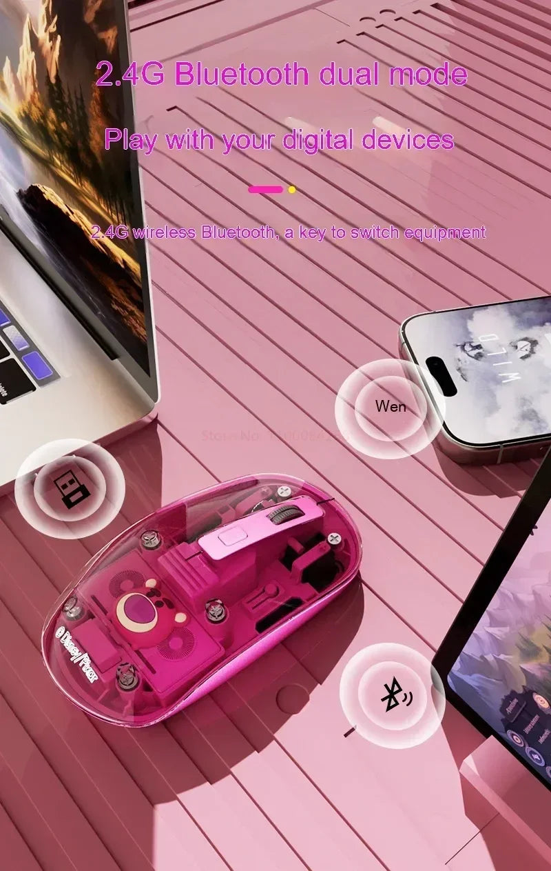 New Disney Wireless 2.4g Transparent Mouse Dual Bluetooth Charging Mute Silent Female Tablet Computer Notebook Office Gift