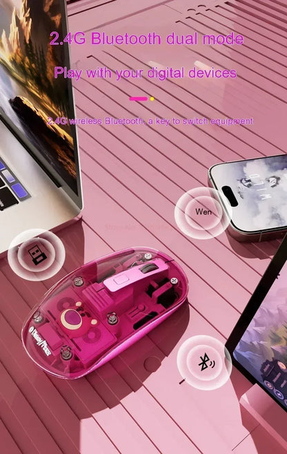 New Disney Wireless 2.4g Transparent Mouse Dual Bluetooth Charging Mute Silent Female Tablet Computer Notebook Office Gift